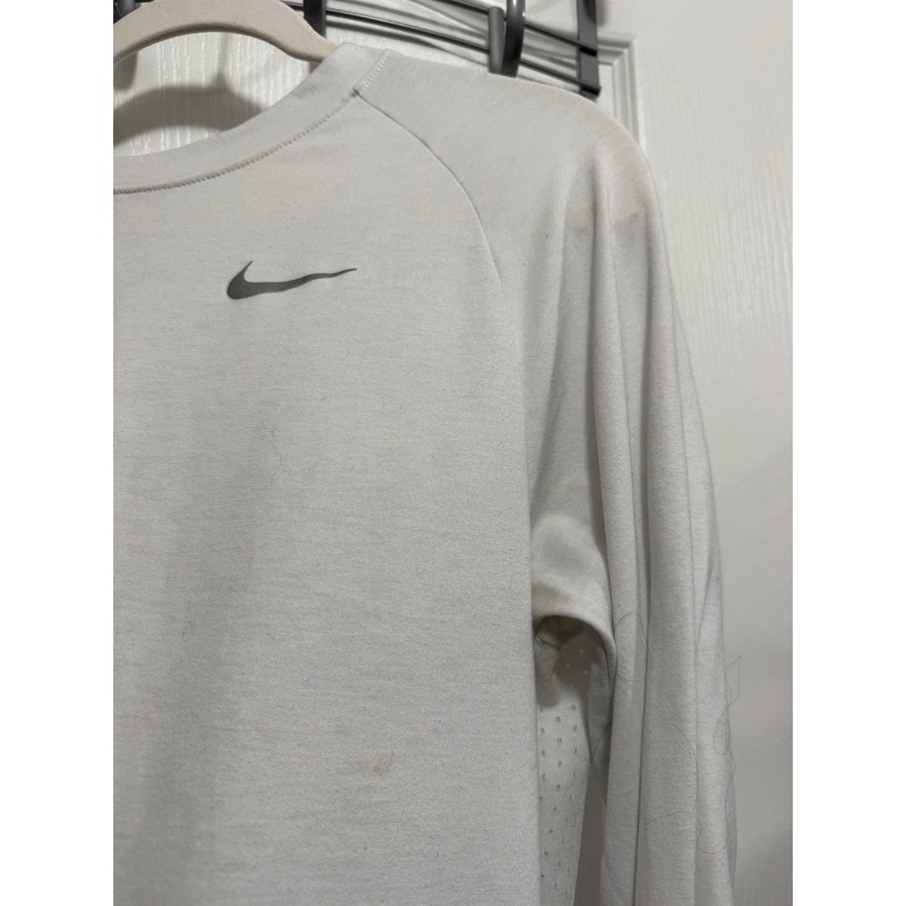 Nike Dri FIT Running Shirt Womens Large White Long Sleeve Perforated Workout - Picture 9 of 16